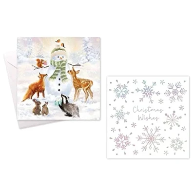 Image of Boxed Christmas Wishes Snowman Cards Assorted Festive Theme 20 in 2 Traditional Designs &amp; Envelopes