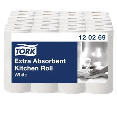 Image of GEEZY Kitchen Rolls Bulk Buy Extra Absorbent 2 Ply Towel and 64 Sheets Per Tissue Roll EU Ecolabel FSC Certified Multipurpose Paper White Commercial Use Pack of 24