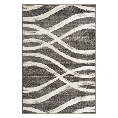 Image of SAFAVIEH Modern Wave Distressed Rug for Living Room, Dining Bedroom Adirondack Collection, Short Pile, in Cream and Slate, 91 X 152 cm