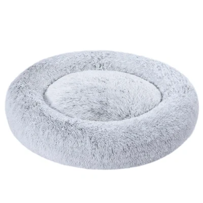 Image of Amazon Basics Plush Doughnut Pet Bolster, Soft Faux Fur Bed for Dog, Machine Washable, 91 cm, Grey