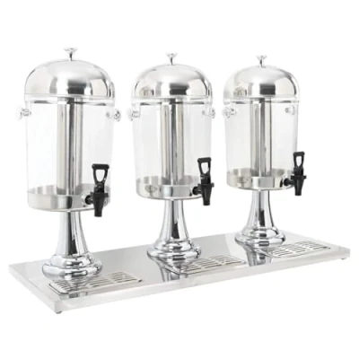 Image of &#039;vidaXL Triple Juice Dispenser Stainless Steel Beverage Server with 3 x 8 Litre Capacity, Ice Cooling System, Removable Drip Trays Ideal for Buffets, Barbecues &amp; Events