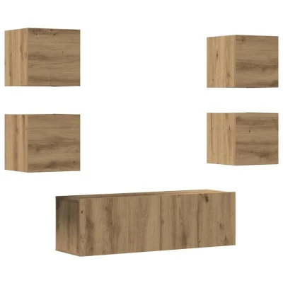 Image of vidaXL 5 Piece TV Cabinet Set Wall mounted Artisan Oak Engineered Wood
