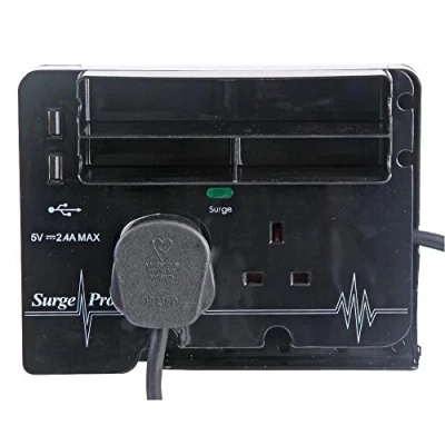 Image of PRO ELEC PELB1896 2 Gang Extension Lead with USB 2m, Black