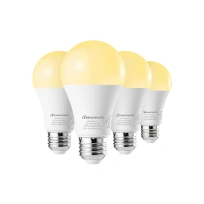 Image of DEWENWILS 4 Pack Dimmable LED A19 Light Bulb, Soft White with Warm Glow, 800 Lumen, 3000 Kelvin, 9 Watt (60 Equivalent), E26 Medium Screw Base, UL Listed