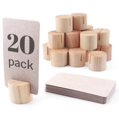 Image of 20 Pack Mini Wood Table Number Holders Place Card Holders, Dinner Name for Tables, Wooden Picture and Sign Holder (Light Beige)