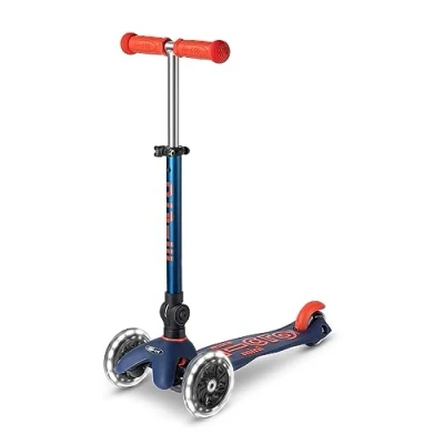 Image of Micro Scooters Mini Deluxe LED Children&#039;s Scooter Handlebar Adjustable Light Up Wheels Foldable 2 5yrs Boys &amp; Girls Navy