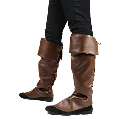 Image of Brown Leather Look Medieval Pirate Jack Sparrow Buccaneer Boot Covers