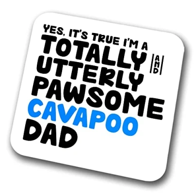 Image of Cavapoo Coaster Pawsome Dad Pet Present for Lover Dog Friend Joke Funny Gift Birthday Christmas, Hardboard