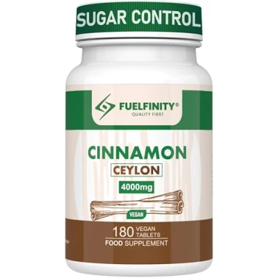 Image of Ceylon Cinnamon Tablets 4000mg 180 Blood Sugar Control Supplement Made at GMP Standards High Strength FuelFinity® Vegan (1 Pack)