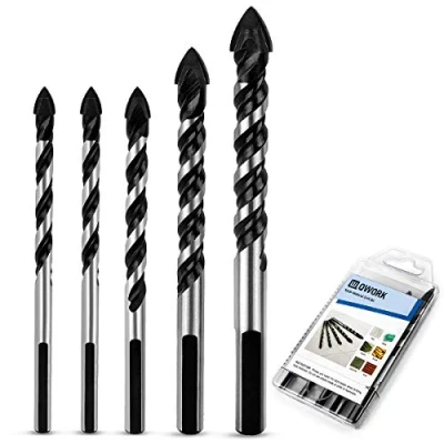 Image of QWORK® 5 Pcs Multi Material Drill Bits Set 6mm,8mm,10mm, 12mm,for Tile,Concrete, Brick, Glass, Plastic and Wood Tungsten Carbide Tip Best for Wall Mirror Ceramic Tile on Concrete Brick