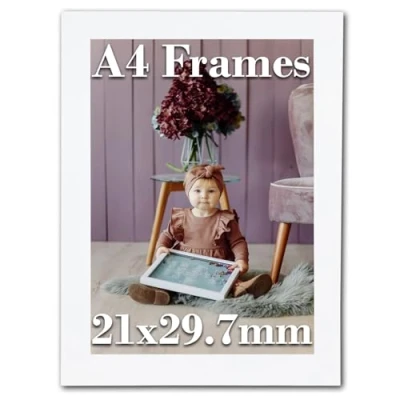Image of A4 White Photo Frame With Stand Picture Frame, Certificate Freestanding and Wall Mountable, Flat Shape Acrylic Perspex Safety Glass