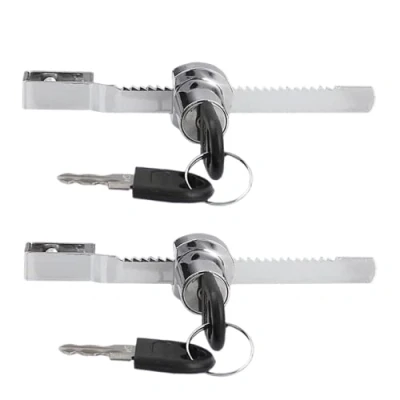 Image of 2 Set Sliding Glass Door Ratchet Lock Blade Cabinet with Key Saw Display Locks for Drawer Case Locking