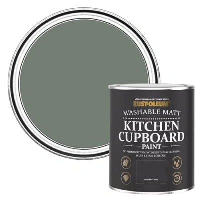 Image of Rust Oleum Green Kitchen Cupboard Paint in Matt Finish Serenity 750ml