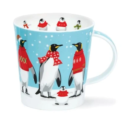 Image of Dunoon Caingorm Fine Bone China Christmas Mug Chilly Chappies (Blue Red and White Penguin)