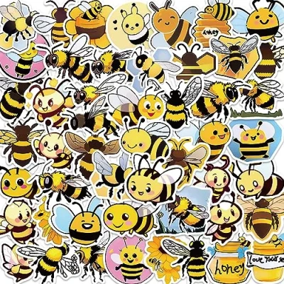 Image of 50Pcs Bee Stickers Laptop Car Scrapbook Phone Skateboard Suitcase Luggage Bike Vinyl Waterproof Aesthetic Personalised for Teens Boys Girls Adults Children