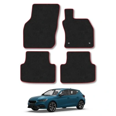 Image of Car Mats Compatible with Seat Leon (2020 ) Tailored Fit Red Carpet Floor Set Accessory Custom 4 Pieces Anti Slip Backing &amp; Binding Trim Edge