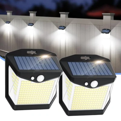 Image of Vanranger Solar Security Lights Outdoor Garden: 248 LED Motion Sensor Flood Light 3 Modes Outside Wall 270 Wide Angle Lighting IP65 Waterproof for Fence Front Door Yard Garage 2 Pack