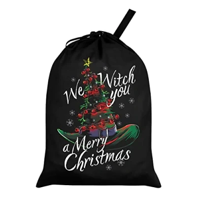 Image of Grindstore We Witch You A Merry Christmas Santa Sack Black 46x60cm