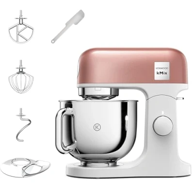 Image of Kenwood kMix Editions KMX760API Kitchen Machine, 5 l Stainless Steel Bowl, Safe Use Safety System, Metal Casing, 1000 Watts, incl. 3 Piece Patisserie Set and Splash Guard, Apricot Pink