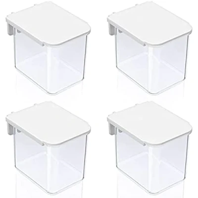 Image of RAUKS 4pcs Pegboard Containers with Lid, Plastic Organizer Box, Clear Bins Hooks, Cup Holder Accessories for Garage Kitchen Craft Room Storage