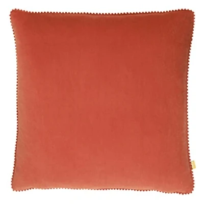 Image of furn. Cosmo Square Velvet Pom Trimmed Feather Filled Cushion Blush One Size