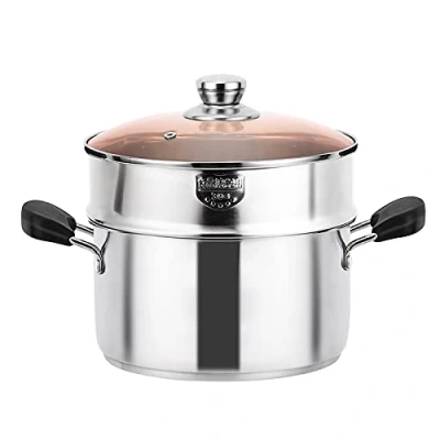 Image of Steamer, Stainless Steel Steamer Cooker Pot, Cooking Pan with Steaming Pan, Cookware Double Layer Boiler Soup 24cm