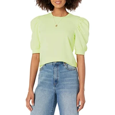 Image of The Drop Women&#039;s Mariko Puff Sleeve Crew Neck Stretch Jersey T Shirt, Butterfly, XXS