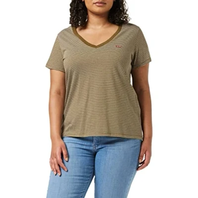 Image of Levi&#039;s Women&#039;s Perfect V Neck T Shirt Peppercorn Dark Olive (0) XXS