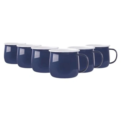 Image of 6x Blue 375ml Coloured Enamel Belly Mugs By Argon Tableware