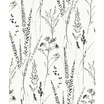 Image of Grandeco Halm Grass &amp; Flower Sprigs Blown Vinyl Wallpaper, White