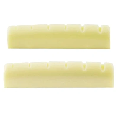 Image of Musiclily Pro Urea Resin Plastic Slotted 43mm LP Style Guitar Nuts Flat Bottom for 6 String Les Paul or Acoustic Guitar, Ivory(Set of 2)