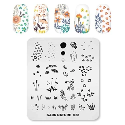 Image of KADS Nail Template Nature Stamping Plate Art DIY Manicure Tool Small Flowers and Leaves Decoration (NA038)