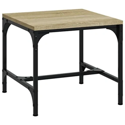 Image of vidaXL Side Table in Sonoma Oak colour 40x40x35 cm, Engineered Wood and Steel Industrial Style Living Room Furniture with Adjustable Legs.