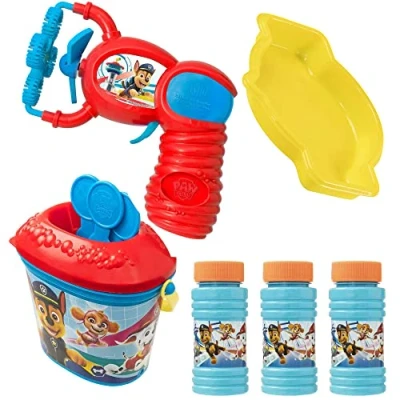 Image of Paw Patrol Bubble Bundle Flurry Set Bucket With 3 Character Wands, Electronic Gun Tray, Outdoor Kids Toy Solution, Making Toys, Ages 3+