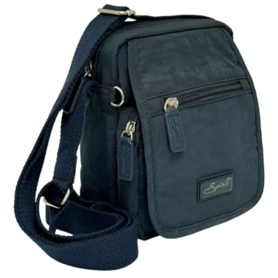 Image of Spirit Nylon Waterproof Crossbody Bag Unisex Lightweight Travel with Multiple Sections and Adjustable Strap Navy Tan Bag, Small Size,