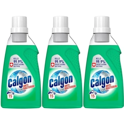 Image of Calgon Antibacterial Washing Machine Cleaner &amp; Water Softener Gel, 750ml, Pack of 3, Kills 99.9 percent Bacteria in Your Machine, Limescale and Rust Remover, Deep Clean, 45 Washes