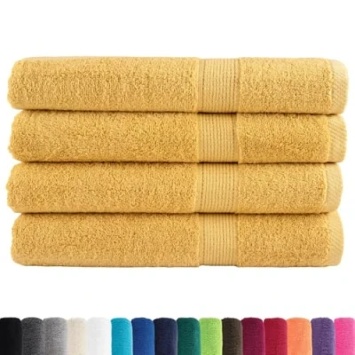 Image of vidaXL 4 Pack Bath Towels, Hand 100% Cotton, Gold, 600gsm, 100x200 cm, Ring Spun, OEKO TEX Standard 100 Certified, Machine Washable, Absorbent, Soft, Durable Towels