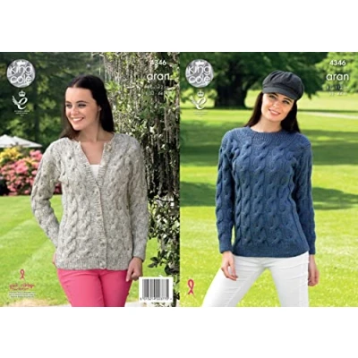 Image of King Cole 4346 Knitting Pattern Sweater and Cardigan in Fashion Aran