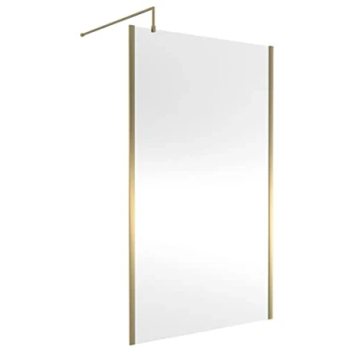 Image of nuie WRSCOBB12 Modern Bathroom Outer Framed Wall Fixed Wetroom Screen with Support Arm, 1200mm, Brushed Brass