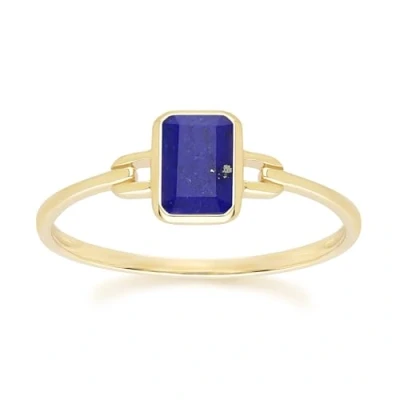 Image of Classic Baguette Lapis Lazuli Ring in 9ct Yellow Gold