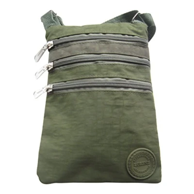 Image of Ladies Crinkled Nylon Small Cross Body Bag Organizer Khaki