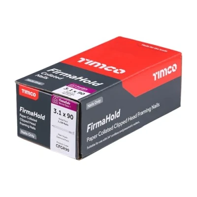 Image of TIMCO CFGR90 FirmaHold Nail Plain Shank 3.1 x 90 FirmaGalv for use in Structural Applications Using high Quality Paper collation Reduced jams Box of 1100