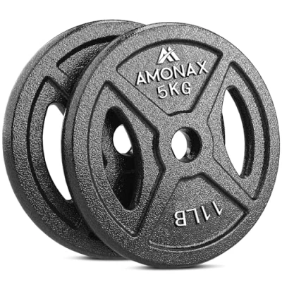 Image of Amonax Cast Iron Weight Plates Set, 2.5kg, 5kg, 10kg Dumbbell for 1 Inch Bars, Metal Barbell Lifting Hip Thrust, Steel Home Gym