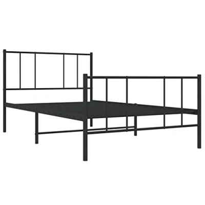 Image of vidaXL Black Single Bed Frame, Robust Powder Coated Steel, 3FT 90x190cm, with Metal Slats, Centre Legs and Under Storage Space, Headboard Included