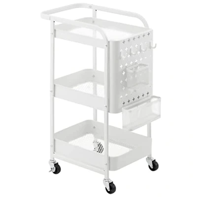 Image of Amazon Brand Movian 3 Tier Trolley with Baskets and Hooks White