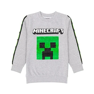 Image of Minecraft Boys Sweatshirt Kids Flip Sequin Green Creeper TNT Explosive Grey Jumper Hoodie Game Clothing Merchandise 11 12 Years