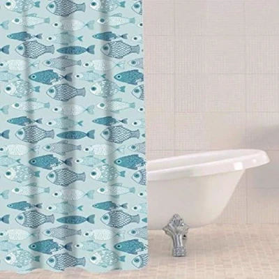 Image of Sabichi PEVA Blue Shower Curtain 180 x cm (71 71 Inch) Baby Fish Patterned Multicolour Mould Resistant Easy To Clean BPA Free Includes 12 Plastic Hooks