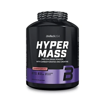 Image of BioTechUSA Hyper Mass Gainer with Carbs &amp; Protein Blend Micronised Creatine Gluten Free, 2.27 kg, Strawberry