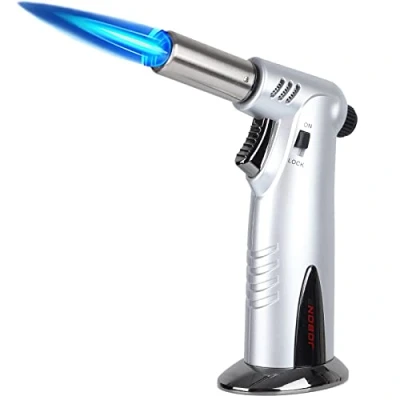 Image of M TIME C CLUB Large Kitchen Torch, Butane Flashlight Premium Double Flame, Adjustable, Refillable, Multipurpose Culinary Blowtorch, Black, Aluminium