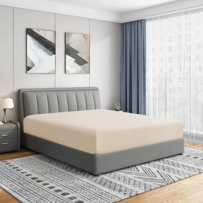 Image of Cathay Luxury Silky Soft Polyester Single Fitted Sheet, Twin Size, Cream